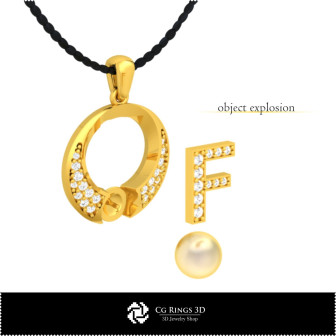 3D CAD Pearl Pendant with Letter F Home,  Jewelry 3D CAD, Pendants 3D CAD , 3D Letter Pendants, 3D Pearl Pendants
