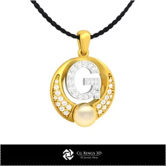 3D CAD Pearl Pendant with Letter G Home, Bijuterii 3D , Pandative 3D CAD, Pandativ cu Litere 3D , Pandativ cu Perle 3D 