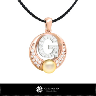 3D CAD Pearl Pendant with Letter G Home,  Jewelry 3D CAD, Pendants 3D CAD , 3D Letter Pendants, 3D Pearl Pendants
