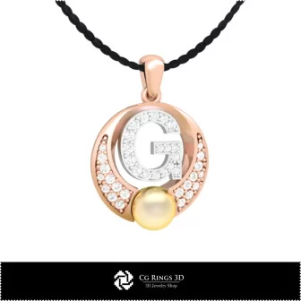 3D CAD Pearl Pendant with Letter G Home, Jewelry 3D CAD, Pendants 3D CAD , 3D Letter Pendants, 3D Pearl Pendants