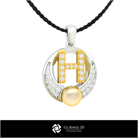 3D CAD Pearl Pendant with Letter H Home, Bijoux 3D CAO, Pendentifs 3D CAO, Pendentifs Lettre 3D, Pendentifs  de Perles 3D