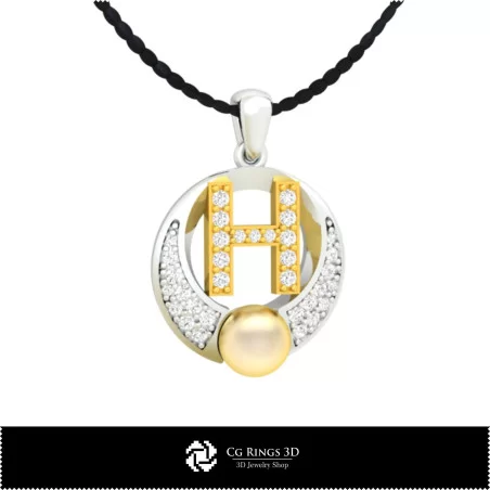 3D CAD Pearl Pendant with Letter H Home, Jewelry 3D CAD, Pendants 3D CAD , 3D Letter Pendants, 3D Pearl Pendants