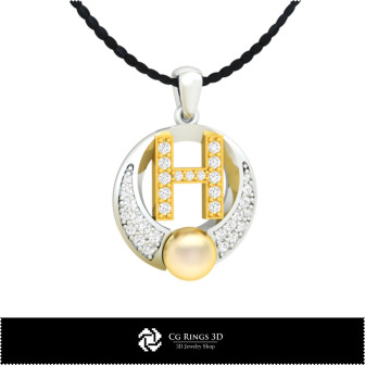 3D CAD Pearl Pendant with Letter H Home,  Jewelry 3D CAD, Pendants 3D CAD , 3D Letter Pendants, 3D Pearl Pendants