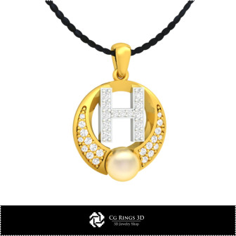 3D CAD Pearl Pendant with Letter H Home,  Jewelry 3D CAD, Pendants 3D CAD , 3D Letter Pendants, 3D Pearl Pendants
