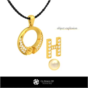 3D-CAD-Perlenanhänger mit Buchstabe H Home, Schmuck 3D-CAD, 3D-CAD-Anhänger, 3D-Buchstabenanhänger, 3D-Perlenanhänger