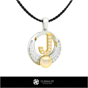 3D CAD Pearl Pendant with Letter J