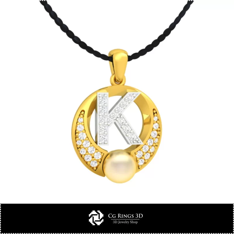 3D CAD Pearl Pendant with Letter K Home, Jewelry 3D CAD, Pendants 3D CAD , 3D Letter Pendants, 3D Pearl Pendants