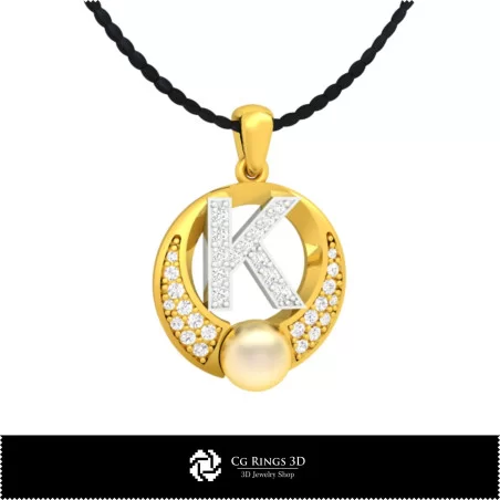 3D CAD Pearl Pendant with Letter K Home, Jewelry 3D CAD, Pendants 3D CAD , 3D Letter Pendants, 3D Pearl Pendants