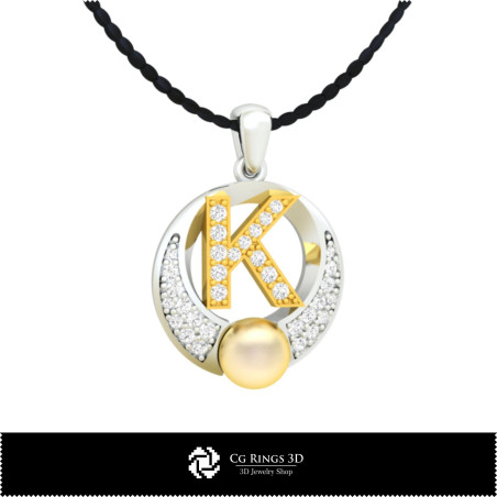3D CAD Pearl Pendant with Letter K