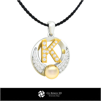 3D CAD Pearl Pendant with Letter K Home, Bijoux 3D CAO, Pendentifs 3D CAO, Pendentifs Lettre 3D, Pendentifs  de Perles 3D