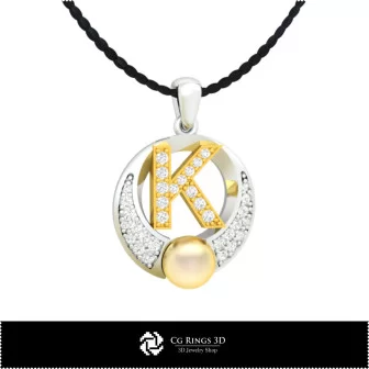 3D CAD Pearl Pendant with Letter K Home, Bijoux 3D CAO, Pendentifs 3D CAO, Pendentifs Lettre 3D, Pendentifs de Perles 3D