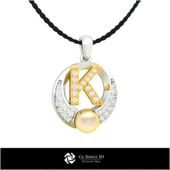 3D CAD Pearl Pendant with Letter K Home,  Jewelry 3D CAD, Pendants 3D CAD , 3D Letter Pendants, 3D Pearl Pendants