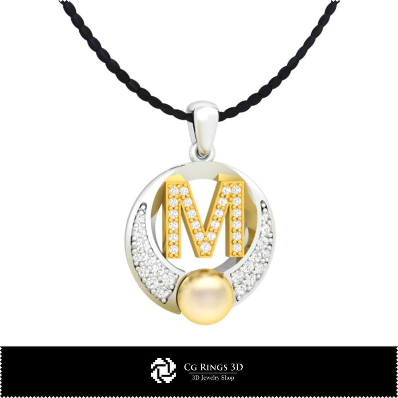 3D CAD Pearl Pendant with Letter M
