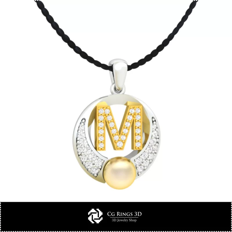 3D CAD Pearl Pendant with Letter M Home, Bijoux 3D CAO, Pendentifs 3D CAO, Pendentifs Lettre 3D, Pendentifs de Perles 3D