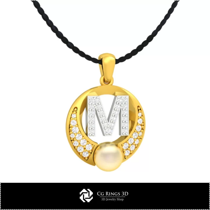 3D CAD Pearl Pendant with Letter M