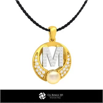 3D CAD Pearl Pendant with Letter M Home, Bijoux 3D CAO, Pendentifs 3D CAO, Pendentifs Lettre 3D, Pendentifs de Perles 3D