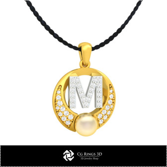 3D CAD Pearl Pendant with Letter M Home,  Jewelry 3D CAD, Pendants 3D CAD , 3D Letter Pendants, 3D Pearl Pendants