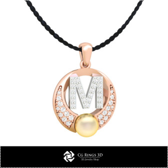 3D CAD Pearl Pendant with Letter M Home,  Jewelry 3D CAD, Pendants 3D CAD , 3D Letter Pendants, 3D Pearl Pendants
