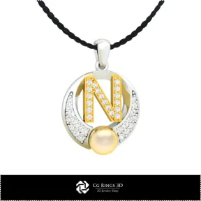 3D CAD Pearl Pendant with Letter N Home,  Jewelry 3D CAD, Pendants 3D CAD , 3D Letter Pendants, 3D Pearl Pendants