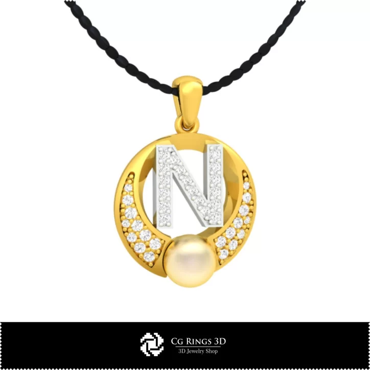 3D CAD Pearl Pendant with Letter N