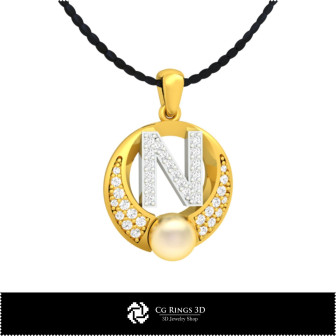 3D CAD Pearl Pendant with Letter N Home,  Jewelry 3D CAD, Pendants 3D CAD , 3D Letter Pendants, 3D Pearl Pendants