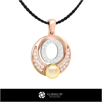 Ciondolo con Perla 3D CAD e Lettera O Casa, Gioielli 3D CAD, Ciondoli 3D CAD, Ciondoli con Lettere 3D, Ciondoli con Perla 3D