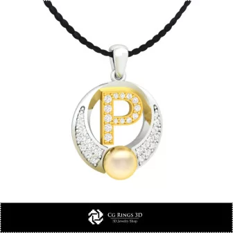 3D CAD Pearl Pendant with Letter P Home, Bijoux 3D CAO, Pendentifs 3D CAO, Pendentifs Lettre 3D, Pendentifs de Perles 3D