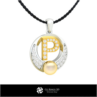 3D CAD Pearl Pendant with Letter P Home,  Jewelry 3D CAD, Pendants 3D CAD , 3D Letter Pendants, 3D Pearl Pendants