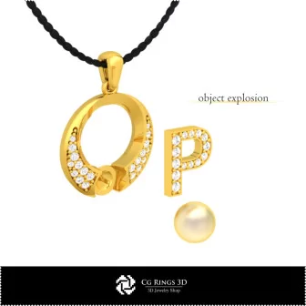 3D CAD Pearl Pendant with Letter P Home, Bijoux 3D CAO, Pendentifs 3D CAO, Pendentifs Lettre 3D, Pendentifs de Perles 3D