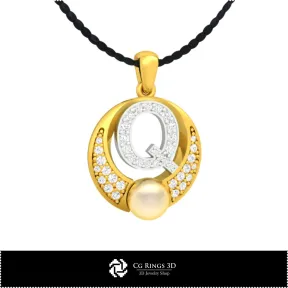 3D CAD Pearl Pendant with Letter Q Home,  Jewelry 3D CAD, Pendants 3D CAD , 3D Letter Pendants, 3D Pearl Pendants