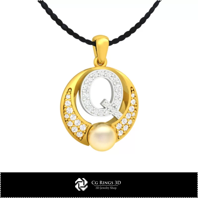 3D CAD Pearl Pendant with Letter Q Home, Jewelry 3D CAD, Pendants 3D CAD , 3D Letter Pendants, 3D Pearl Pendants