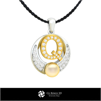 3D CAD Pearl Pendant with Letter Q Home, Bijoux 3D CAO, Pendentifs 3D CAO, Pendentifs Lettre 3D, Pendentifs  de Perles 3D