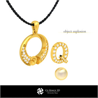 3D CAD Pearl Pendant with Letter Q Home,  Jewelry 3D CAD, Pendants 3D CAD , 3D Letter Pendants, 3D Pearl Pendants