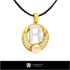 3D CAD Pearl Pendant with Letter R Home,  Jewelry 3D CAD, Pendants 3D CAD , 3D Letter Pendants, 3D Pearl Pendants
