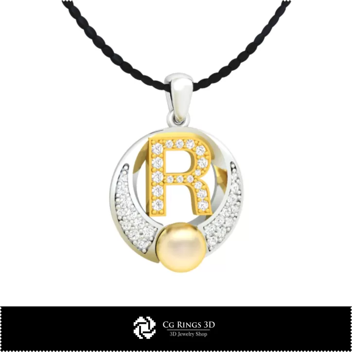 带字母 R 的 3D CAD 珍珠吊坠