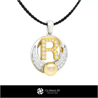 3D CAD Pearl Pendant with Letter R Home, Bijoux 3D CAO, Pendentifs 3D CAO, Pendentifs Lettre 3D, Pendentifs de Perles 3D