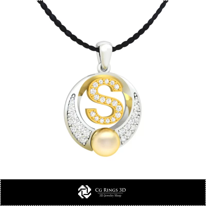 3D CAD Pearl Pendant with Letter S Home, Bijoux 3D CAO, Pendentifs 3D CAO, Pendentifs Lettre 3D, Pendentifs de Perles 3D