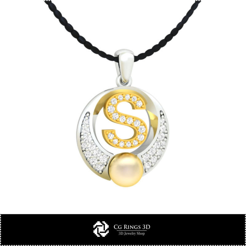 3D CAD Pearl Pendant with Letter S