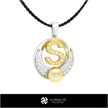 3D CAD Pearl Pendant with Letter S Home, Bijoux 3D CAO, Pendentifs 3D CAO, Pendentifs Lettre 3D, Pendentifs de Perles 3D