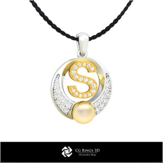 3D CAD Pearl Pendant with Letter S Home, Bijoux 3D CAO, Pendentifs 3D CAO, Pendentifs Lettre 3D, Pendentifs  de Perles 3D