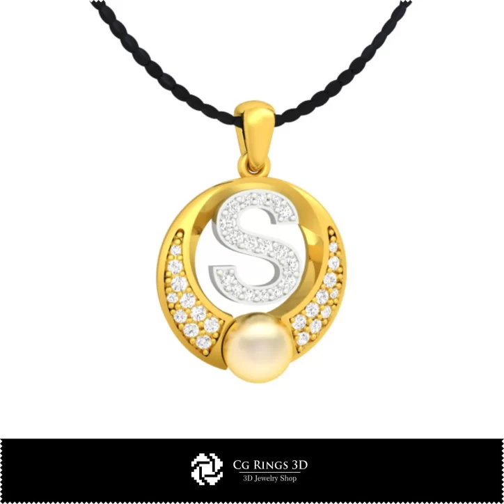 3D CAD Pearl Pendant with Letter S