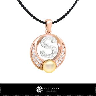 3D CAD Pearl Pendant with Letter S Home,  Jewelry 3D CAD, Pendants 3D CAD , 3D Letter Pendants, 3D Pearl Pendants