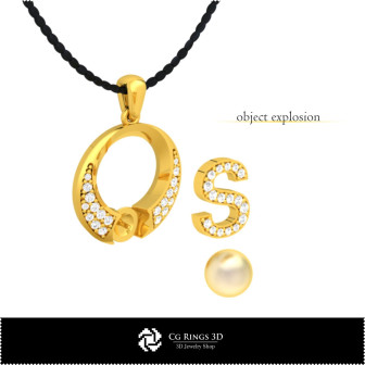 3D CAD Pearl Pendant with Letter S Home,  Jewelry 3D CAD, Pendants 3D CAD , 3D Letter Pendants, 3D Pearl Pendants