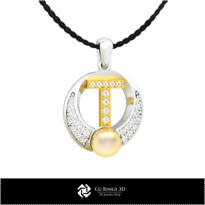 3D CAD Pearl Pendant with Letter T Home, Jewelry 3D CAD, Pendants 3D CAD , 3D Letter Pendants, 3D Pearl Pendants