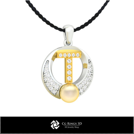 3D CAD Pearl Pendant with Letter T