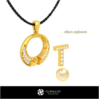 3D CAD Pearl Pendant with Letter T Home, Bijoux 3D CAO, Pendentifs 3D CAO, Pendentifs Lettre 3D, Pendentifs  de Perles 3D