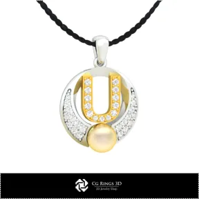 3D CAD Pearl Pendant with Letter U Home,  Jewelry 3D CAD, Pendants 3D CAD , 3D Letter Pendants, 3D Pearl Pendants