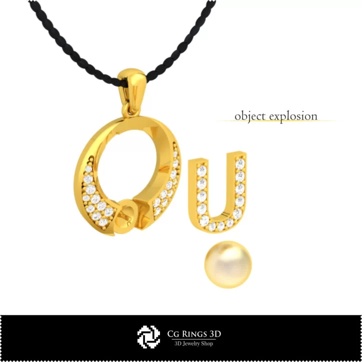 3D CAD Pearl Pendant with Letter U