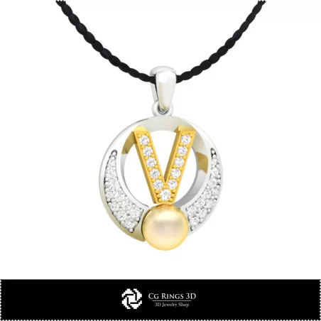 3D CAD Pearl Pendant with Letter V