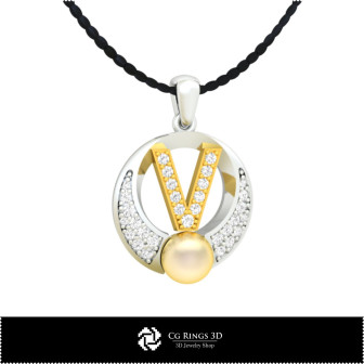 3D CAD Pearl Pendant with Letter V Home,  Jewelry 3D CAD, Pendants 3D CAD , 3D Letter Pendants, 3D Pearl Pendants